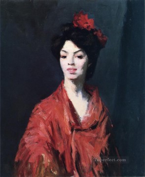  Robert Lienzo - Mujer española con un chal rojo retrato Escuela Ashcan Robert Henri
